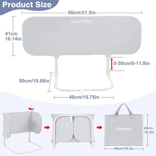 Miniatura 3 de Ciilee Baby Barandas de cama para niños pequeños, barandas de protección para camas de niños, barandillas laterales plegables para camas