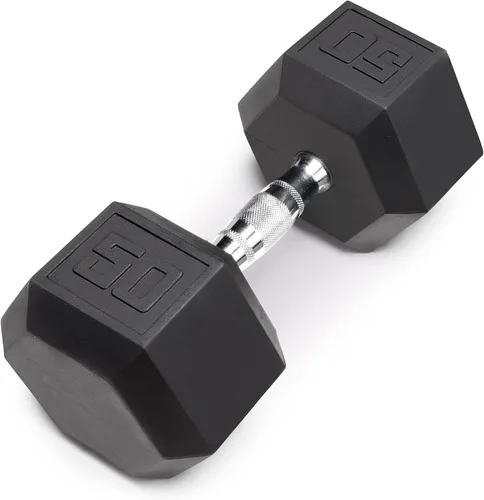 Miniatura 11 de Marcy - Mancuerna hexagonal de goma clásica con agarre estriado para entrenamiento de fuerza y culturismo, 5 libras - 50 libras, mancuerna