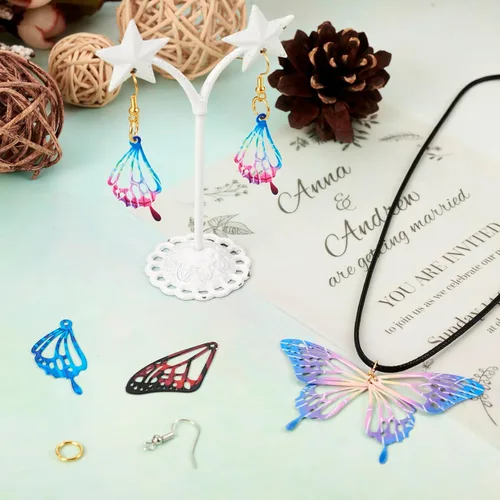Miniatura 2 de Conectores Colgantes de Filigrana, Acero inoxidable, Sin piedra preciosa Kit de fabricación de aretes de ala de mariposa