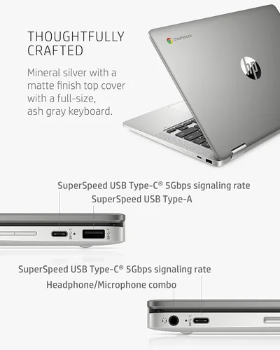 Miniatura 6 de HP - Laptop Chromebook x360 14a 2 en 1, Intel Pentium Silver N5000, 4 GB RAM, 64 GB eMMC, pantalla HD de 14", Chrome OS, cámara web, micrófonos