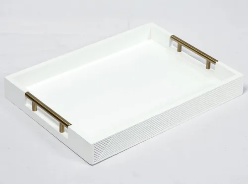Miniatura 10 de Bandeja para servir con asas de metal pulido, bandeja rectangular para mesa de café de 16.5''x12'', bandeja decorativa moderna, bandeja otomana Negro