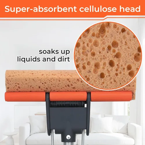 Miniatura 2 de Trapeadores de esponja para limpieza de pisos con 2 recargas de cabezal de mopa de celulosa y mango largo de 55”, trapeador de rodillo resistente