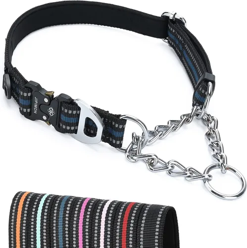 Miniatura 12 de Collar Martingala para perros, cadena reflectante de acero inoxidable, collar martingala ajustable de seguridad para perros pequeños, medianos y Rojo