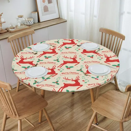 Miniatura 13 de Futterya Decorative Round Tablecloth Fitted Elastic Waterproof Table Cloth Cover Stretch Table Pad Cover for Parties Weddings Banquet Outdoor Events