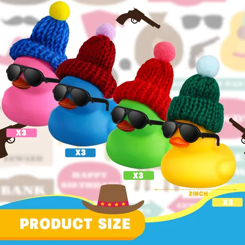 Miniatura 3 de Chivao 12 piezas de mini patos de goma con gafas de sol/lentes y sombreros/collar, patos de goma de crucero a granel, regalo del día de San