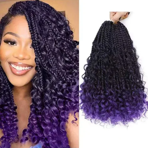 Miniatura 15 de Wodun Extensiones de cabello de ganchillo Goddess de 14 pulgadas, trenzas de caja con extremos rizados 3X estilo bohemio, extensiones de cabello