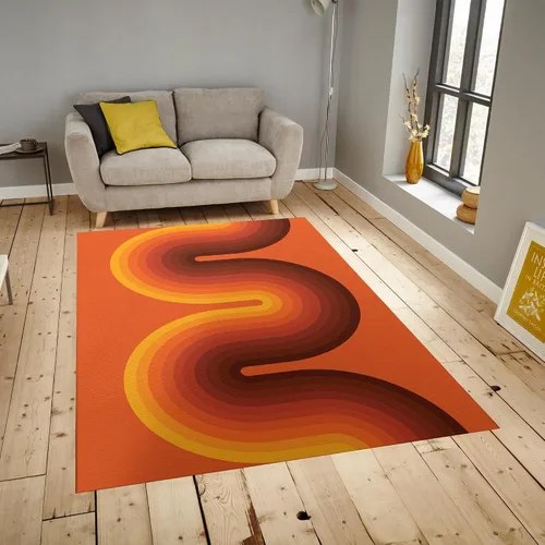 Miniatura 4 de Alfombra retro de color marrón naranja y marrón, antideslizante, 5 x 7 pies, alfombra de yoga moderna de mediados de siglo, alfombra de yoga
