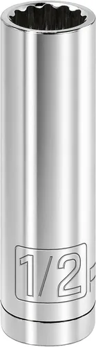 Powerbuilt 3/8 de pulgada x 1/2 pulgada SAE Deep Socket, 12 puntos, cromo-vanadio, marca de tamaño - 940046