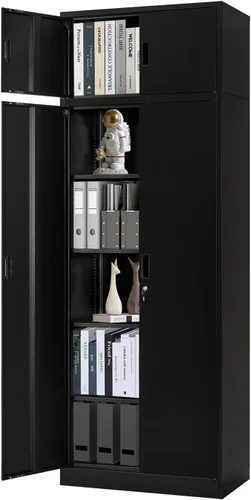 Miniatura 10 de Gabinete de almacenamiento de metal, armario de almacenamiento con bloqueo de 36 pulgadas de alto, armarios de metal con puertas y 2 estantes Negro