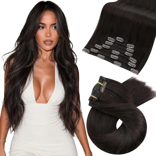 Miniatura 78 de Moresoo Extensiones de cabello humano con clip, balayage, color marrón oscuro a marrón dorado con clip, extensiones de cabello humano con clip, 5