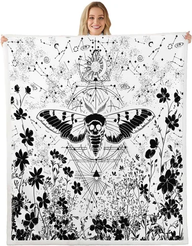 Miniatura 30 de Erosebridal Manta de árbol de la vida, sol y luna para sofá cama, manta de forro polar gótico de polilla trippy, manta de sherpa cósmica
