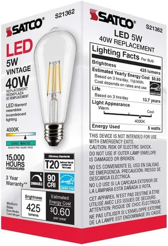 Miniatura 8 de Satco 6Pk 5w ST19 LED 4000K base media regulable - 40 W equiv