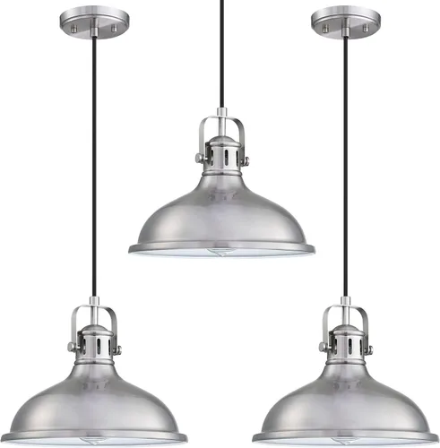 Paquete de 3 lámparas colgantes de 12 pulgadas con acabado de níquel cepillado, lámpara de techo para cocina, hogar, isla, comedor, dormitorio, casa