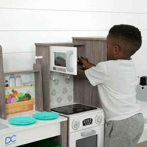 Miniatura 13 de Delta Children - Cocina de juguete de esquina todo en uno Gourmet - Juego de cocina de juguete con estufa segura y sin calor con luces, horno