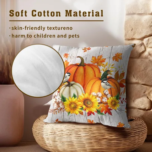 Miniatura 5 de Giwawa Juego de 2 fundas de almohada de calabaza otoñal de 16 x 16 pulgadas, fundas de cojín de algodón de madera de girasol para sofá, patio
