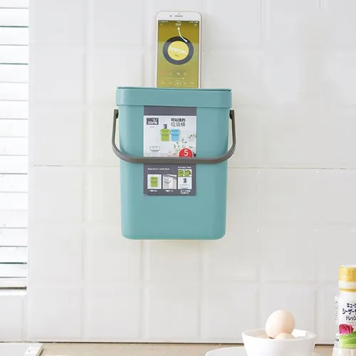 Miniatura 4 de Bote de basura pequeño con tapa, mini bote de basura colgante de cocina herméticamente sellado, sin olor, pequeño contenedor de compost para Azul