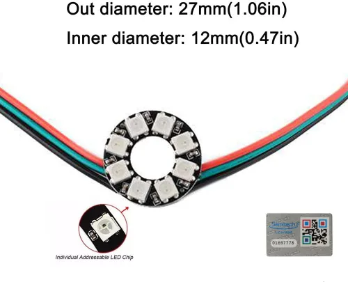 Miniatura 2 de Anillo LED direccionable WS2812 de 8 bits con cable SM2.54-3P, DC5V WS2812B 5050 RGB LED con controladores integrados de píxeles de control