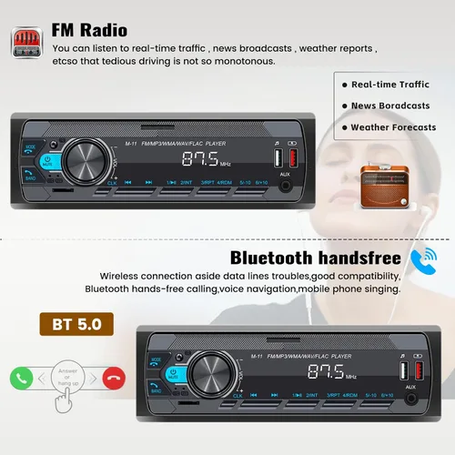 Miniatura 3 de SIXWIN Estéreo de Coche Single Din con Bluetooth 5.0 Llamadas Manos Libres Control de Voz Estéreo de Coche Radio FM de Coche Reproductor Mp3