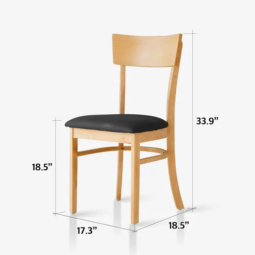 Miniatura 2 de Livinia Mint - Juego de 2 sillas de comedor, asiento tapizado de piel sintética de roble malasio sólido, sillas laterales rectas (natural)