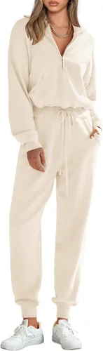 Miniatura 92 de PRETTYGARDEN Conjunto de suéter de 2 piezas para mujer, sudadera con cremallera, pantalones deportivos, ropa casual