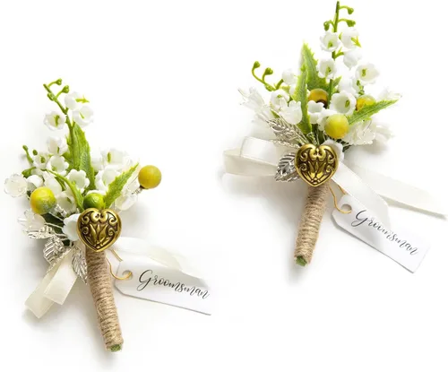 Miniatura 8 de Ling's moment Boutonniere para hombres, 2 piezas de novios, padrinos de boda, flores artificiales para bodas, bailes, regreso a casa, etc. Azul Azul