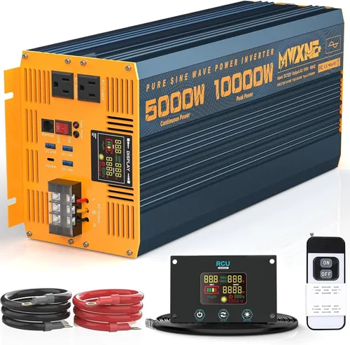 Miniatura 18 de Inversor de Potencia de Onda Sinusoidal Pura de 1200 Vatios DC 12V a 110V AC Convertidor con Dos Salidas de CA, Puertos USB de Carga Rápida