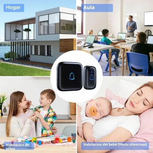 Miniatura 7 de Timbre inalámbrico para el aula, IP66, impermeable, timbre de puerta ruidoso de 1000 pies, 66 campanillas, modo silencioso, 115 dB, 7 niveles, vol