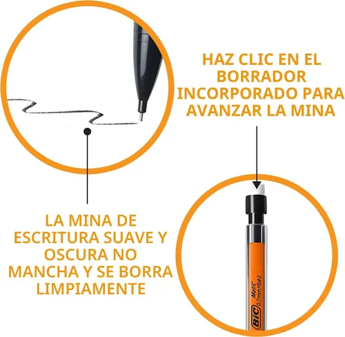 Miniatura 2 de BIC Lápices mecánicos Xtra-Smooth con borradores, punta media (0.7mm), paquete de 10 unidades, lápices mecánicos a granel para suministros escolares