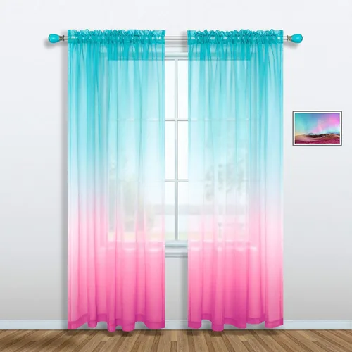 Miniatura 17 de Cortinas rosas y verdes para decoración de dormitorio de sirena, juego de 1 panel transparente, con bolsillo para barra, cortinas de sirena