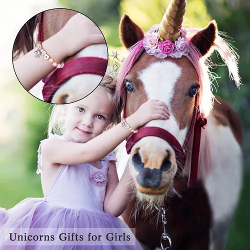Miniatura 2 de Hidepoo Pulsera de unicornio - Pulsera de perlas rosas y bolas de diamantes de imitación con inicial de corazón, pulseras de unicornio, joyería
