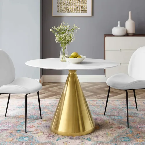 Miniatura 28 de Modway Tupelo - Mesa de comedor cuadrada de 28 pulgadas, color dorado y blanco