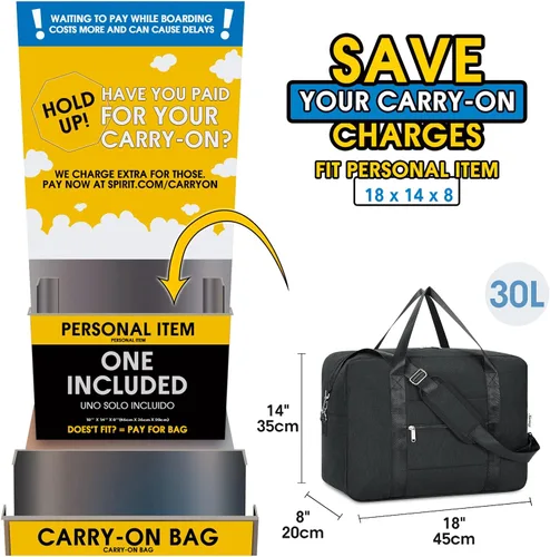 Miniatura 2 de For Spirit Airlines - Bolsa de viaje plegable de 18 x 14 x 8 pulgadas, bolsa de viaje debajo del asiento, equipaje de mano para mujeres y hombres