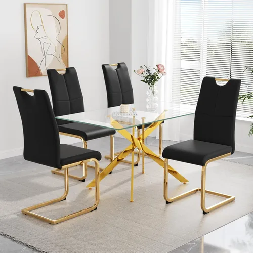 Miniatura 4 de yeag Juego de Sillas de Comedor Modernas de 2 Unidades, Sillas de Cocina y de Sala de Estar con Respaldo Alto, con Patas de Metal Cromado Dorado