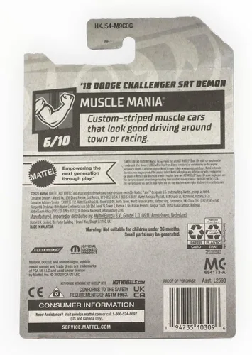 Miniatura 2 de Hot Wheels '18 Dodge Challenger SRT Demon, Muscle Mania 6/10 [Azul] (HCW30-M9C0P)