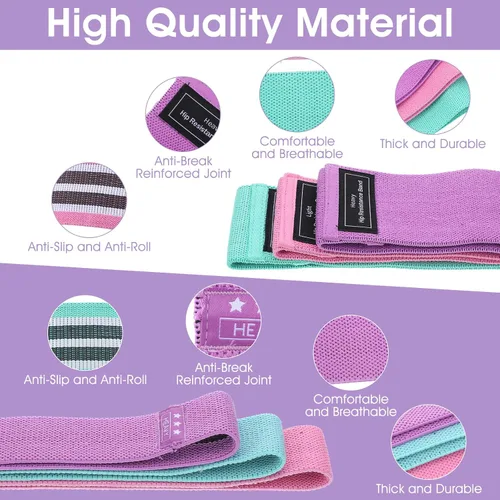 Miniatura 3 de Kifmurase 6PCS Fabric Resistance Bands for Legs, 3 Strength Level Elastic Stretching Assist Band with Portable Bag, Non-Slip Workout Bands for