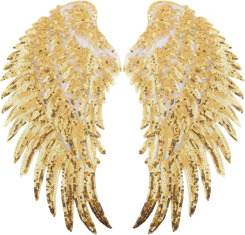 LOCOMO Parche para coser con alas de ángel de lentejuelas grandes para decoración de ropa y chaqueta dorado (Sparkling Gold)