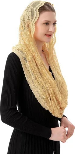 Miniatura 3 de PAMOR Infinity Chapel Veil Floral Latin Mass Head Cover Lace Scarf Mantilla Velos para Iglesia
