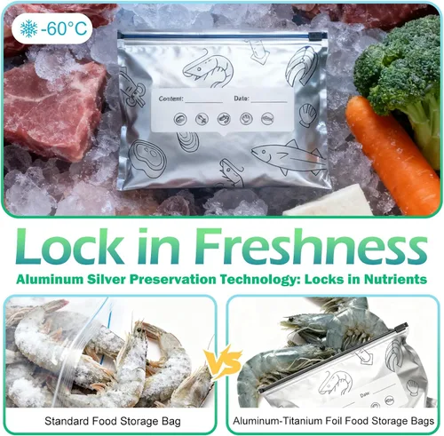 Miniatura 4 de 90 bolsas de almacenamiento reutilizables de papel de aluminio sellables, bolsas con cremallera al vacío mejoradas para alimentos, bolsas sellables