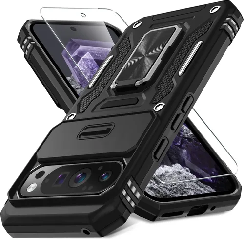 Miniatura 30 de DEERLAMN Funda para Google Pixel 8 con cubierta deslizante para cámara + protector de pantalla (1 paquete), soporte de anillo giratorio grado