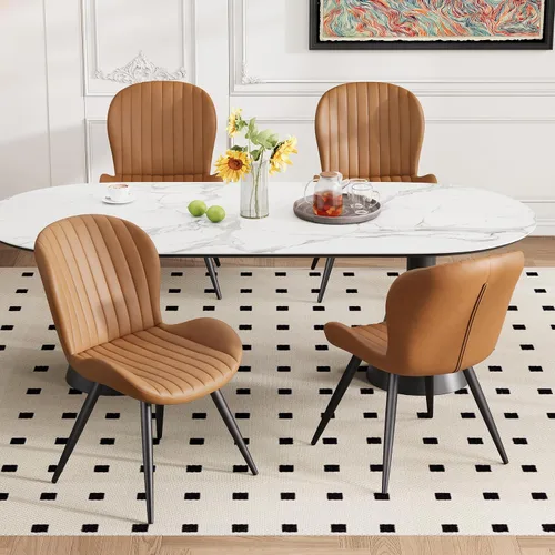 Miniatura 20 de Juego de 2 sillas de comedor de tela moderna, sillas de comedor tapizadas con cojines gruesos, patas de metal, sillas de respaldo sin brazos