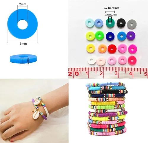 Miniatura 2 de 3000 cuentas redondas planas de polímero de vinilo Heishi para hacer joyas, mujeres, collares, pulseras y aretes (09-amarillo)