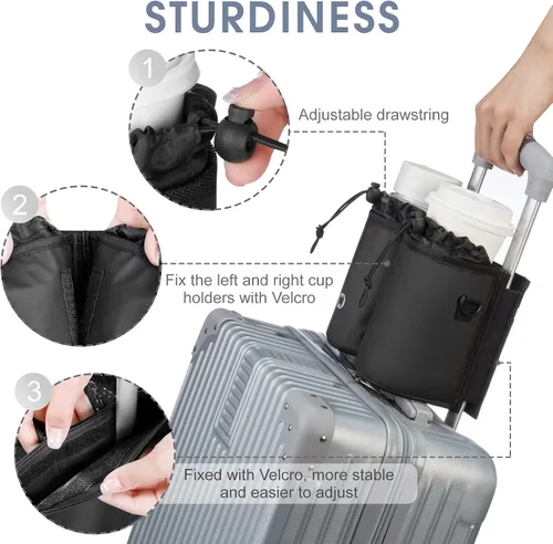 Miniatura 3 de Soporte para vasos de equipaje con correa de repuesto ajustable, aislamiento térmico, bolsillo con cremallera, accesorios de viaje, regalos