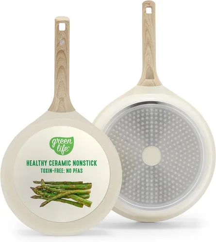 GreenLife Juego de sartenes antiadherentes de 2 piezas, sartenes de cerámica de 9.5 y 11 pulgadas sin PFAS, no tóxico, apto para inducción, asas de