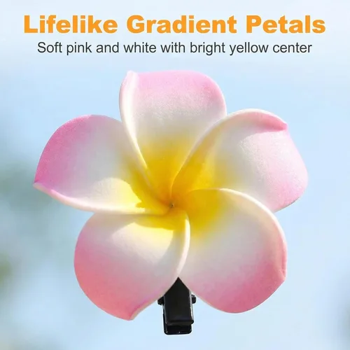 Miniatura 4 de 12 pinzas para el cabello de 2.36 pulgadas estilo hawaiano hawaiano hawaiano bohemio con flores de espuma de plumeria, decoración para el cabello