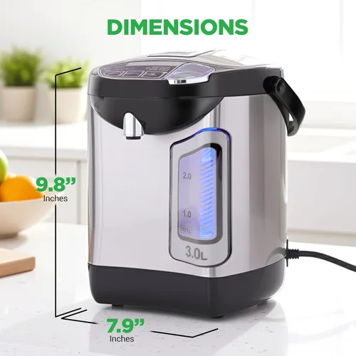 Miniatura 3 de NutriChef Hervidor Eléctrico de Agua y Calentador - Dispensador Eléctrico de Agua Caliente de Acero Inoxidable de 3L/3.17 Qt con Base Giratoria