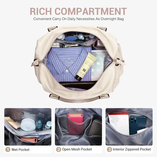 Miniatura 6 de LOVEVOOK Bolsa de fin de semana para mujer, bonita bolsa de viaje para gimnasio, bolsa de viaje con bolsa de artículos de tocador, bolsa