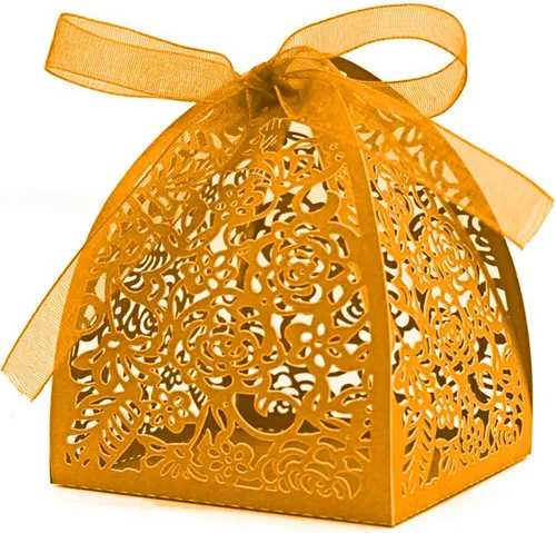 Miniatura 10 de Auto-plaza 50 cajas de regalo de belleza cortadas con láser, cajas de dulces con cintas (morado)