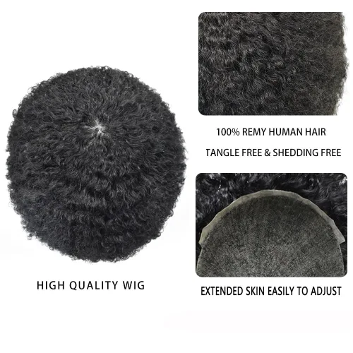 Miniatura 4 de Afro Toupee para hombres negros, piel de polietileno completa, onda de inyección de poliuretano, sistema de repuesto de cabello humano afroamericano