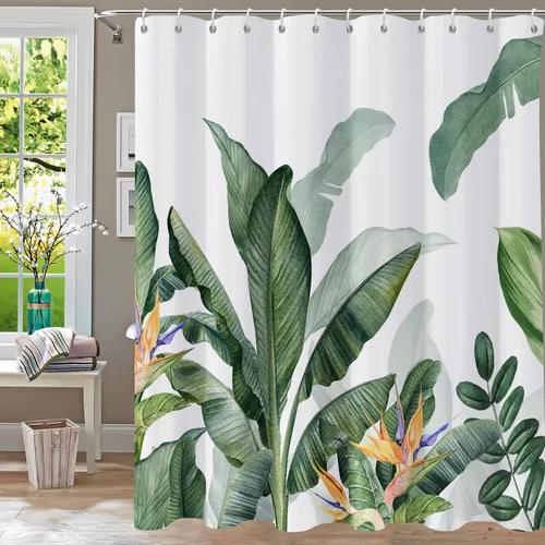 Miniatura 24 de Cortina de ducha, cortinas de eucalipto púrpura para baño, cortinas de baño con hojas en acuarela lavables, impermeables, juego de cortinas de hojas