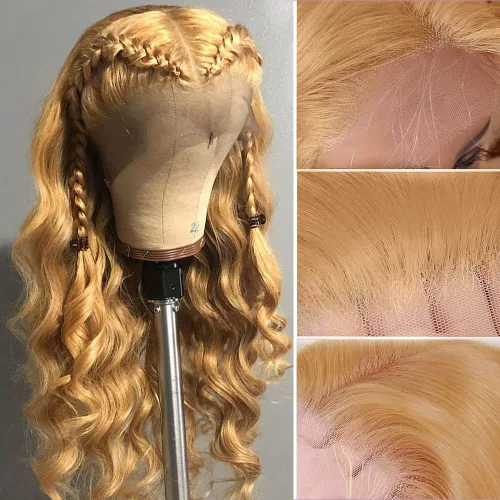 Miniatura 2 de Avolo - Peluca frontal de encaje color rubio miel, de cabello humano, prearrancada, 13 x 4, rubio miel, peluca frontal de encaje de cabello humano